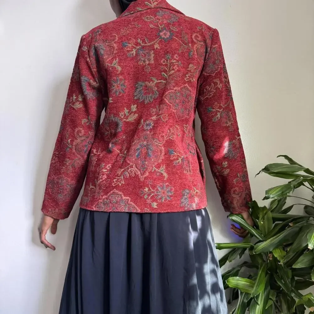 Vintage Red floral print button up jacket‎ size 12